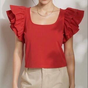 a new day Bold Red Ruffle Sleeve Blouse